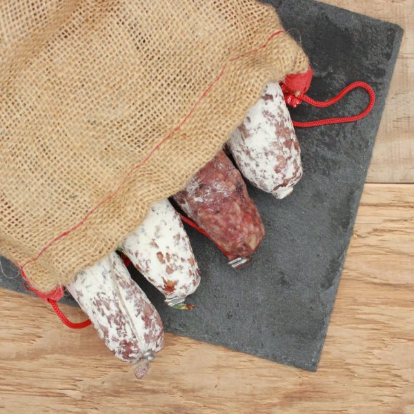 Lot de 4 saucissons : Noisettes, Comté, Piment d’Espelette, Nature - vue du haut