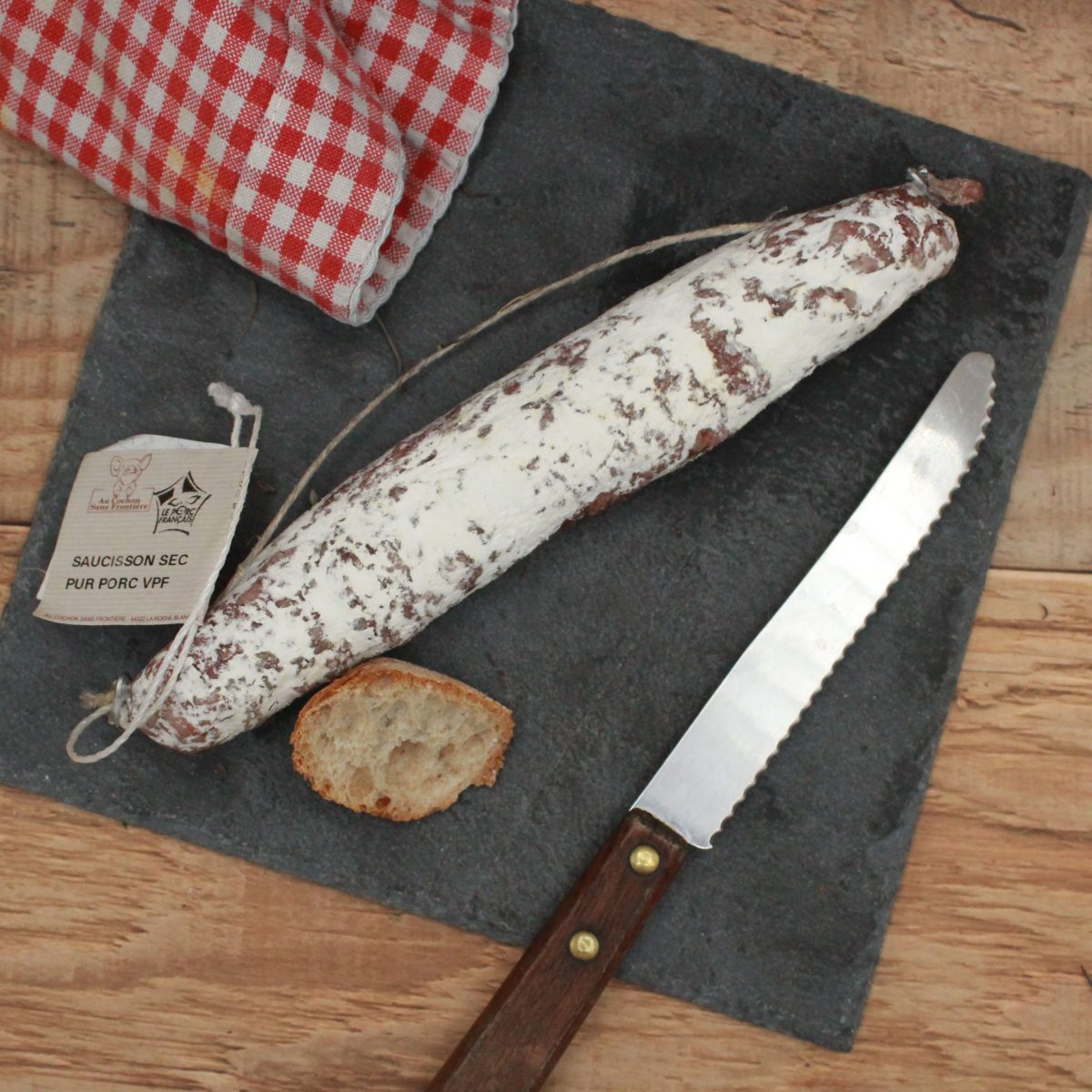 Saucisson pur porc - Nature - 150gr - vue du haut