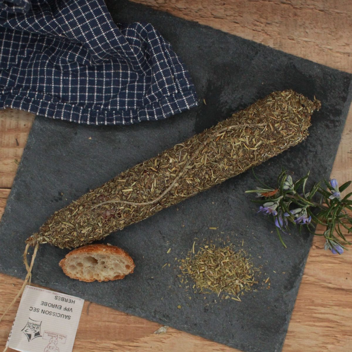 Saucisson pur porc - Enrobé herbes - 150gr - vue du haut