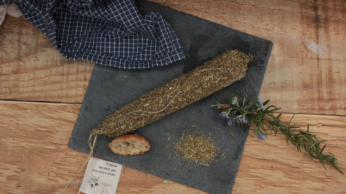 Saucisson pur porc - Enrobé herbes - 150gr - vue du haut