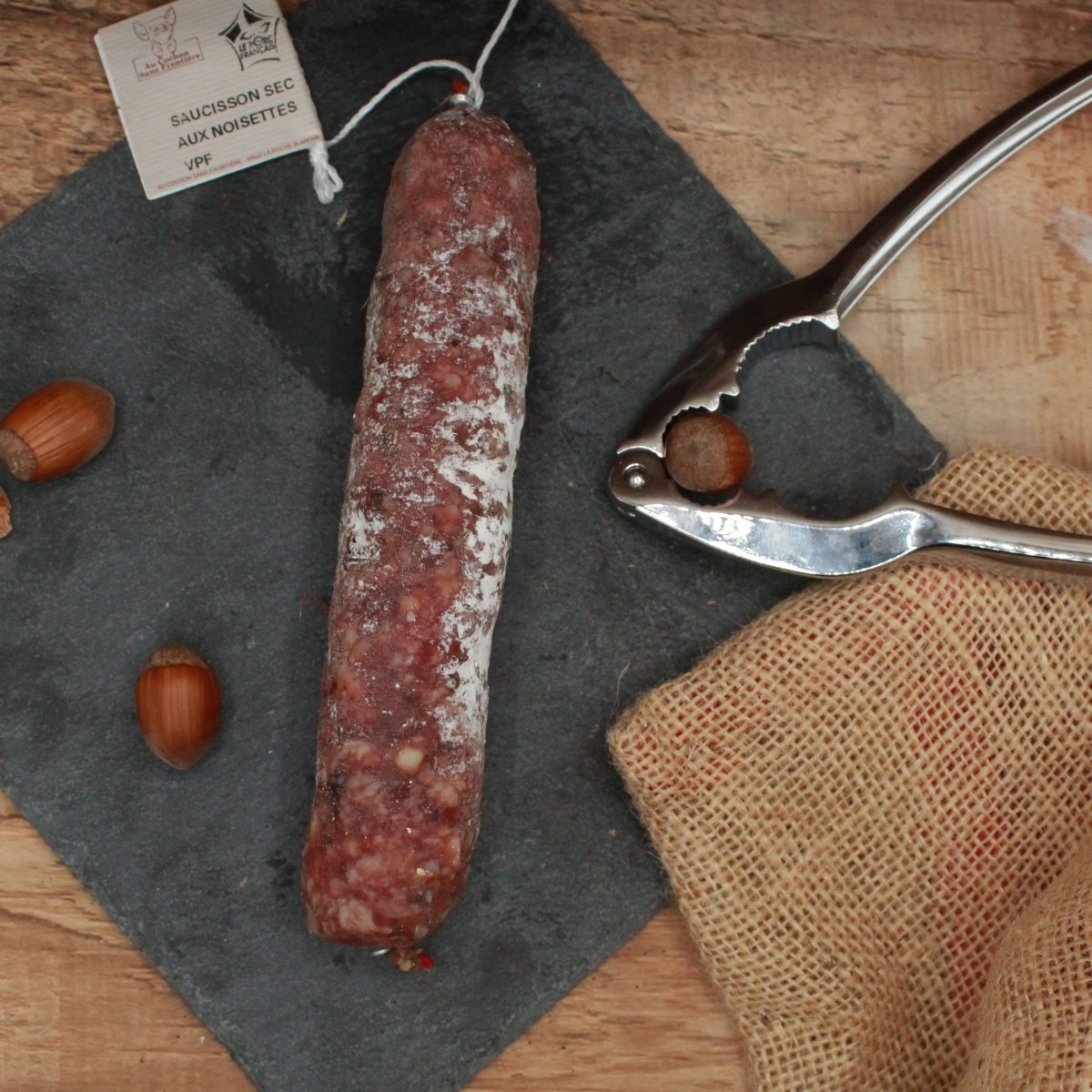 Saucisson pur porc - aux Noisettes - 150gr - vue du haut