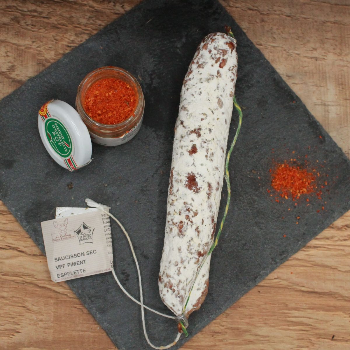 Saucisson pur porc - Piment d'Espelette - 150gr - vue du haut